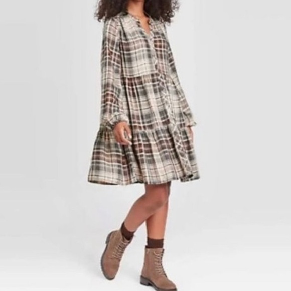 Knox Rose Dresses & Skirts - 𝅺knox Rose Taupe Plaid Shirt Dress